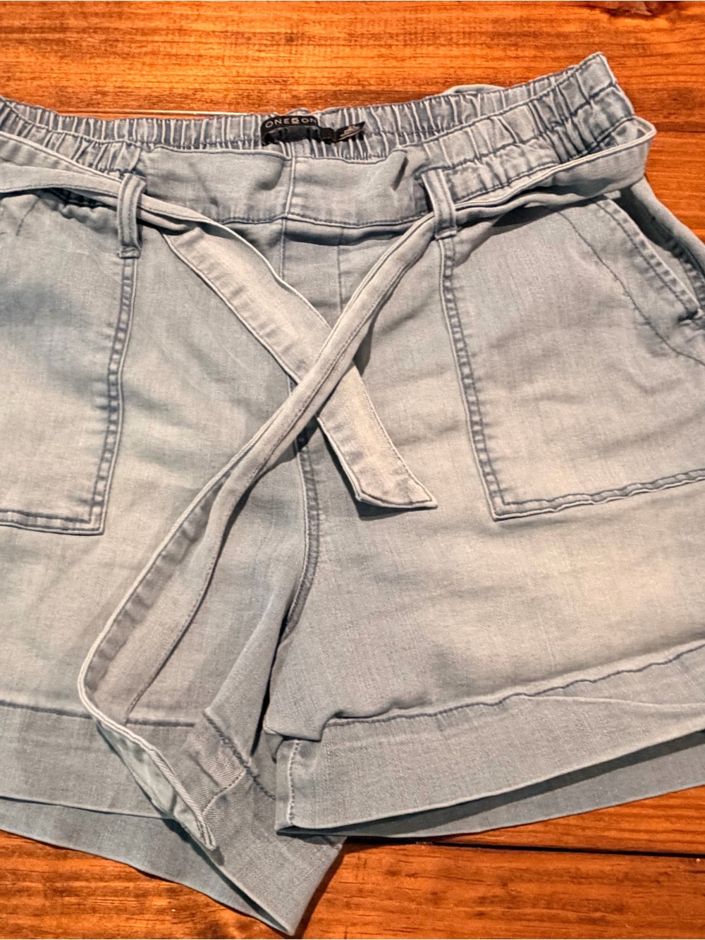 one 5 one Light Blue High-Waist Tie-Waist Women's Shorts